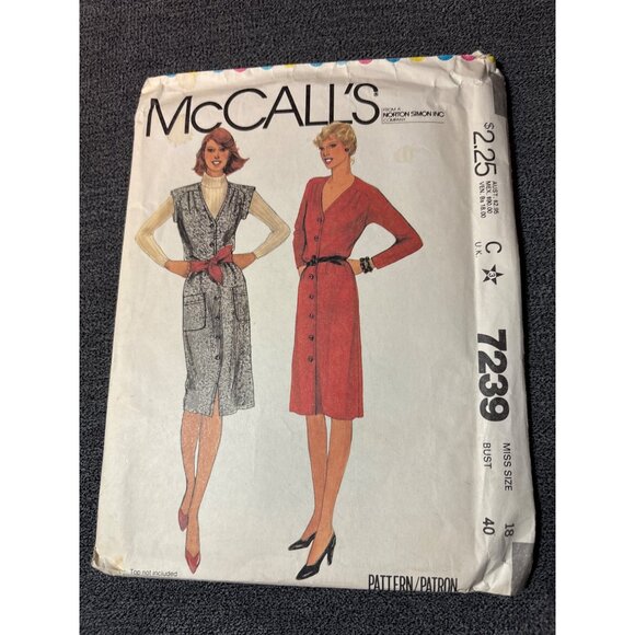 McCalls Vintage Sewing Pattern 7239 Misses Dress Size 18 uncut - Picture 5 of 5